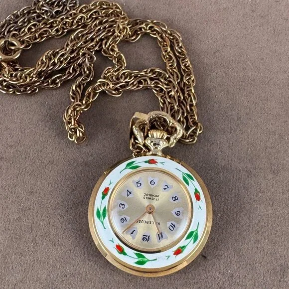 Villeruse 1960s Swiss Hand Wind Necklace Watch with Hand Painted Enameled Roses Swiss Enamel Watches - Etsy main image 4